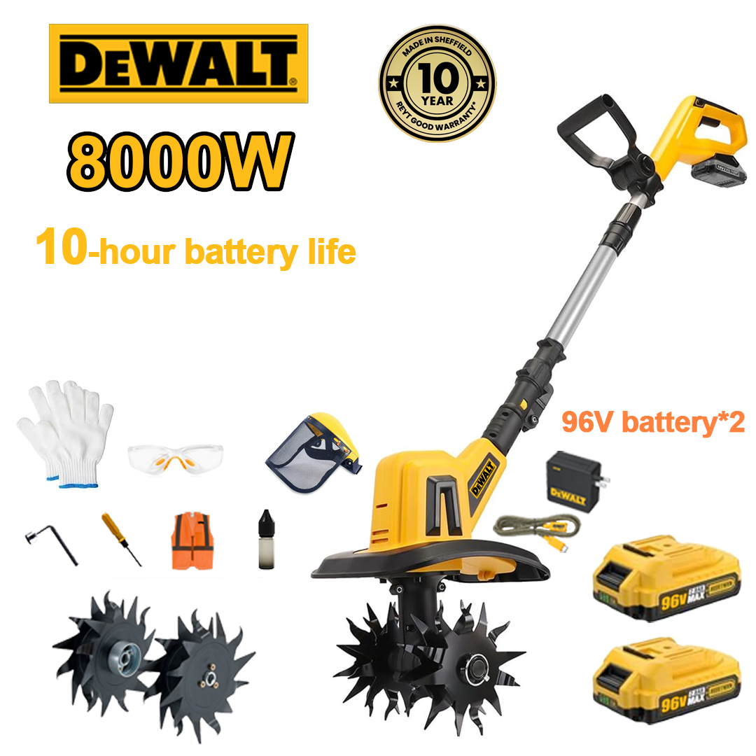 (10 horas de autonomia da bateria) Charrua de 8000 W + bateria de lítio de 96 V * 2 + carregador rápido * 1 + lâminas de charrua * 4 + vários acessórios